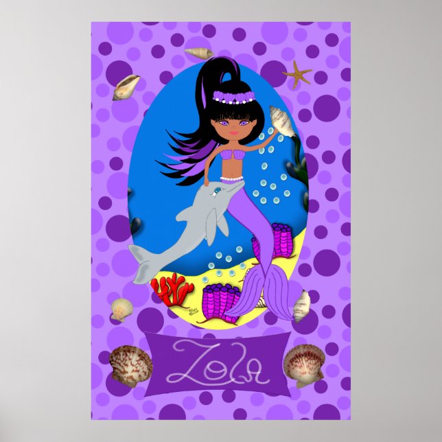 Affiches Purple sirène et dauphin Imprimer (Devant)