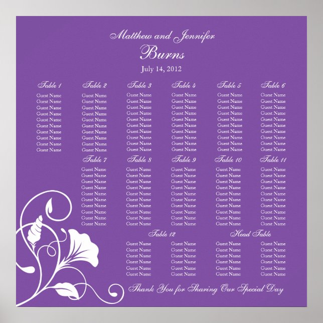 Affiches Purple Square Wedding Reception Seating Chart (Devant)