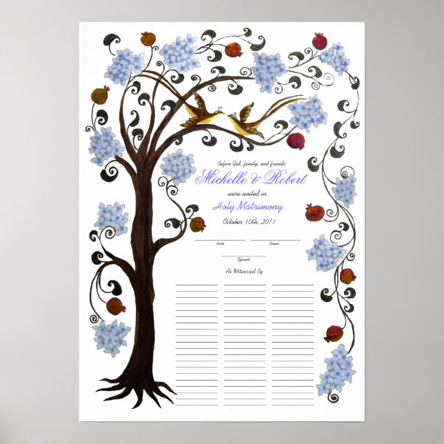 Affiches Quaker Mariage 60 invités, blue Tree of Life (Devant)