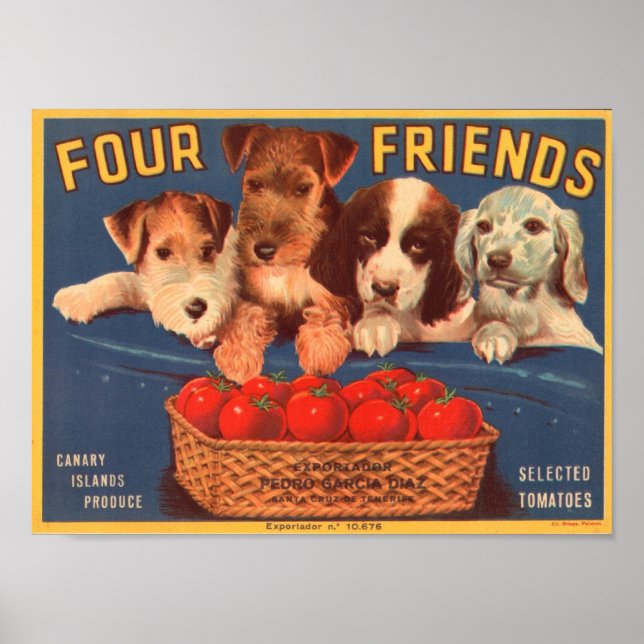 Affiches Quatre amis Vintage Crate Étiquette (Devant)