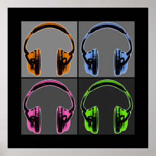 Affiches Quatre casques audio Pop Art