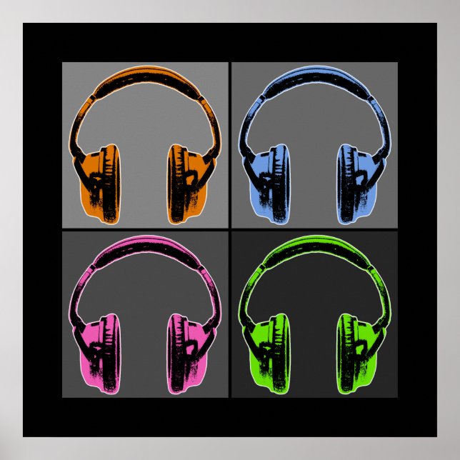 Affiches Quatre casques audio Pop Art (Devant)