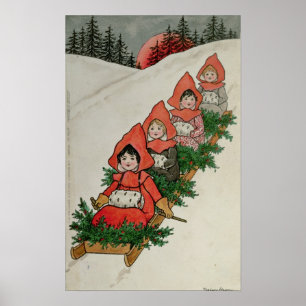 Affiches Quatre petites filles sur une arête