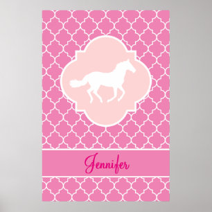 Affiches Quatrefoil rose blanc en silhouette
