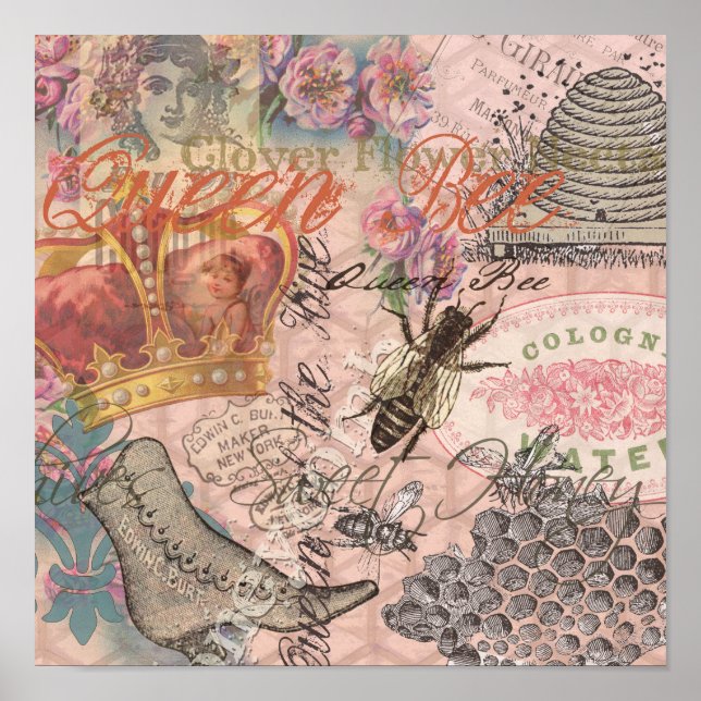 Affiches Queen Bee Vintage magnifique collage (Devant)