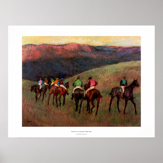 Affiches Racehores dans un paysage jockeys cheval art Degas (Devant)