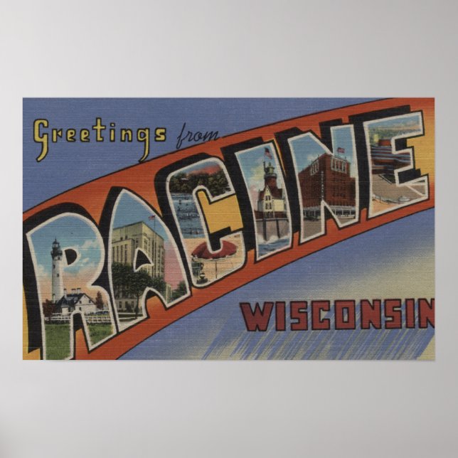 Affiches Racine, Wisconsin - Large Letter Scenes (Devant)