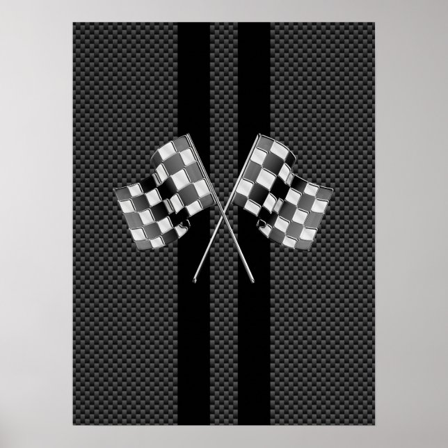 Affiches Racing Flags on Stripes Carbon Fiber Like Style (Devant)