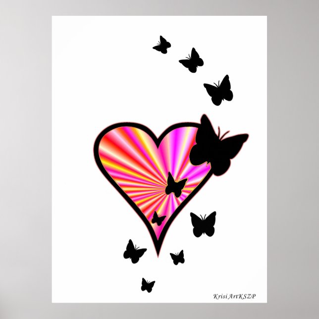 Affiches Rainbow heart and Butterfly (Devant)