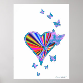 Affiches Rainbow heart and Butterfly
