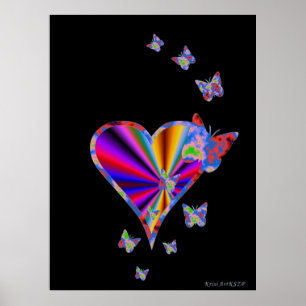 Affiches Rainbow heart and Butterfly