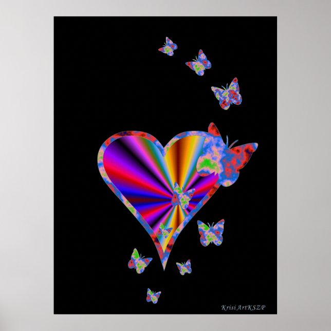Affiches Rainbow heart and Butterfly (Devant)
