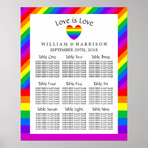Affiches Rainbow Heart Love is Love Mariage Seating Chart