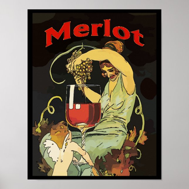 Affiches Raisins de merlot, Vin (Devant)