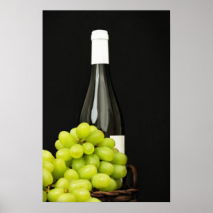 Affiches Raisins verts et une bouteille de vin