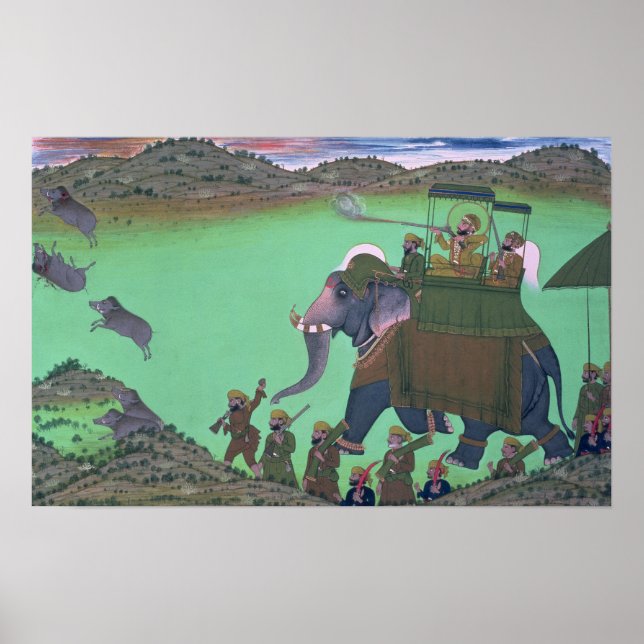 Affiches Raja Sarup Singh d'Udaipur, à la chasse au sanglie (Devant)
