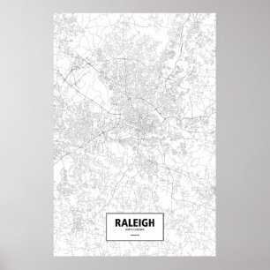 Affiches Raleigh, Caroline du Nord (noir sur blanc)