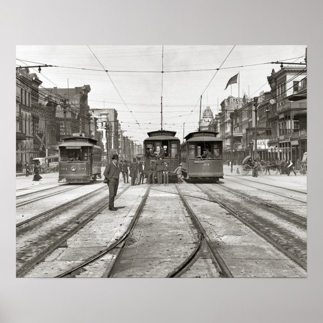 Affiches Rames de tramway de La Nouvelle-Orléans, 1907. Pho (Devant)