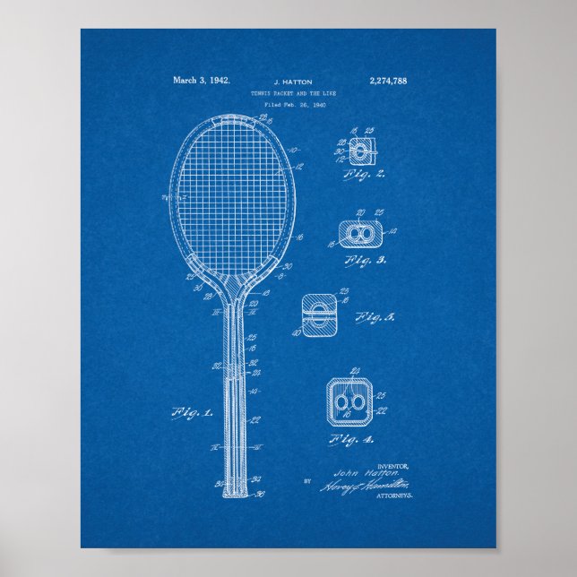 Affiches Raquette De Tennis Et Brevet Similaire - Plan D'Ac (Devant)