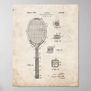 Affiches Raquette De Tennis Et Brevet Similaire - Vieux Loo
