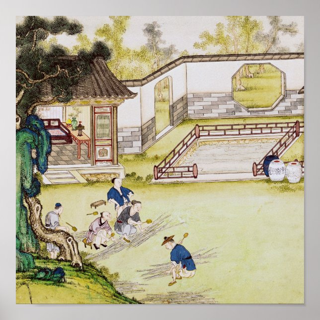 Affiches Rassembler du bambou pour faire du papier (Devant)