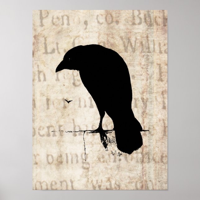Affiches Raven Silhouette - Vintage Retro Ravens & Crows (Devant)