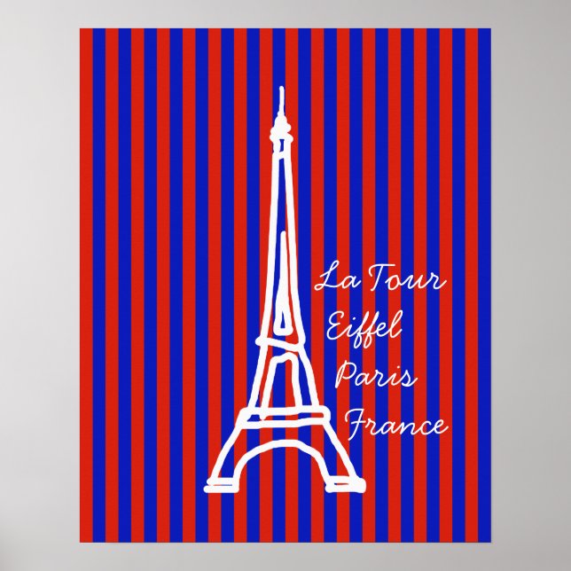 Affiches rayures bleues rouges Eiffel paris (Devant)