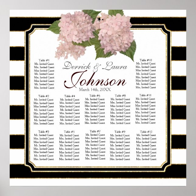 Affiches Reception Seating Chart Pink Hydrangea Modern (Devant)