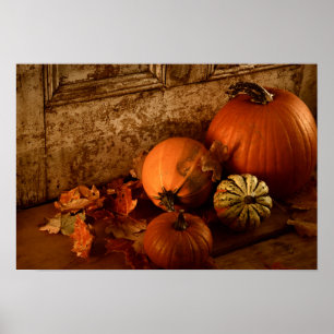 Affiches Récolte Automne/ Citrouilles Et Gourds À La Porte