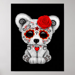 Affiches Red Day of the Dead Sugar Skull Bear Black