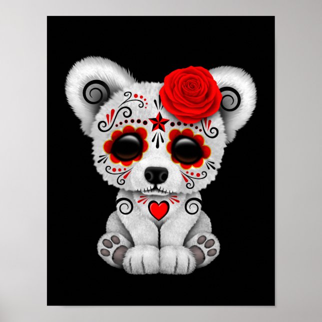 Affiches Red Day of the Dead Sugar Skull Bear Black (Devant)