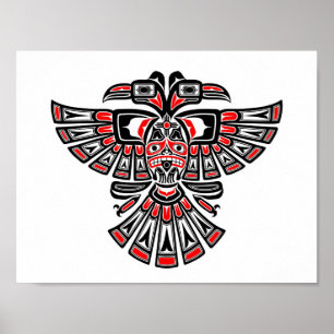 Affiches Red Haida Deux tête Spirit Bird sur blanc