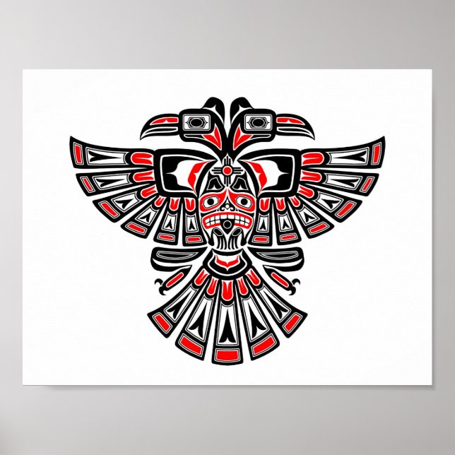 Affiches Red Haida Deux tête Spirit Bird sur blanc (Devant)
