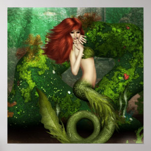 Affiches Red Haired Mermaid Print