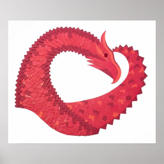 Affiches Red heart dragon on white (Devant)