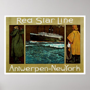 Affiches Red Star Line ~ Antwerpen=New York