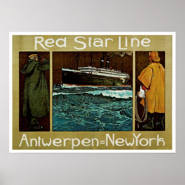 Affiches Red Star Line ~ Antwerpen=New York (Devant)