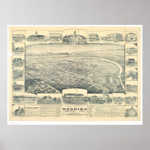 Affiches Redding, carte panoramique de CA (1393A)