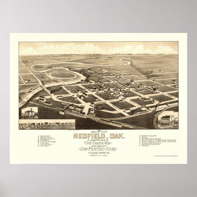 Affiches Redfield, SD Carte panoramique - 1883 (Devant)