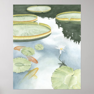 Affiches Réflexion de Koi Pond avec poissons et lys