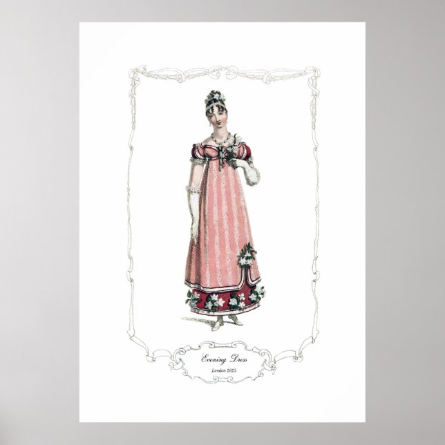 Affiches Regency Fashion Plate 1815 Robe de soirée Londres (Devant)
