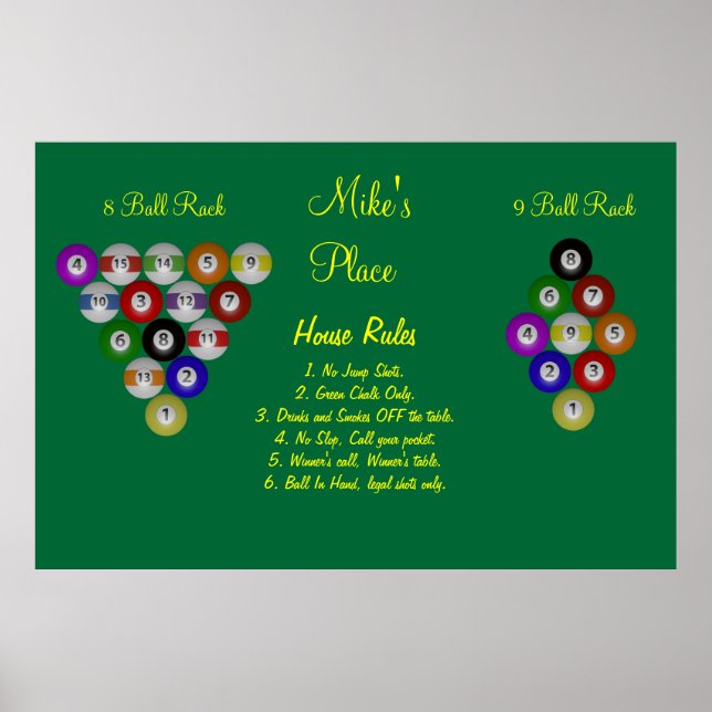Affiches Règles de billard House Pool (Devant)