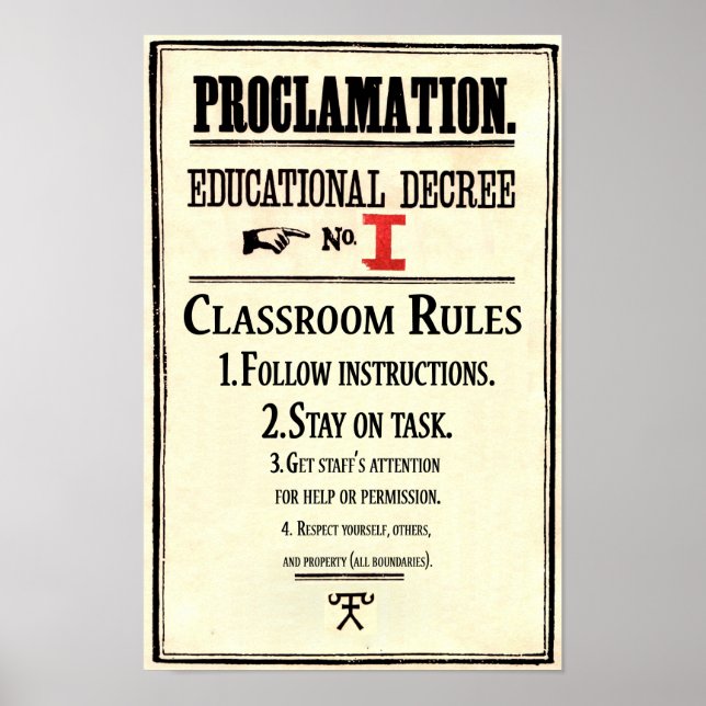 Affiches Règles de classe Proclamation Décret éducatif 1 (Devant)