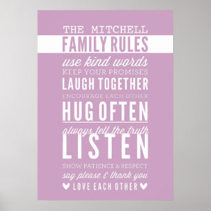 Affiches RÈGLES FAMILIALES PERSONNALISÉES typographie moder