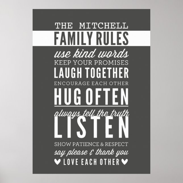 Affiches RÈGLES FAMILIALES PERSONNALISÉES typographie moder (Devant)
