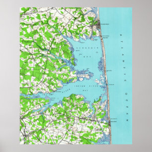 Affiches Rehoboth Beach & Bethany Beach Delaware Map (1938)
