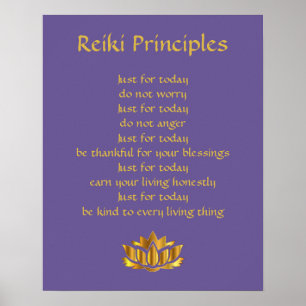 Affiches Reiki Principes Purple/Gold lotus
