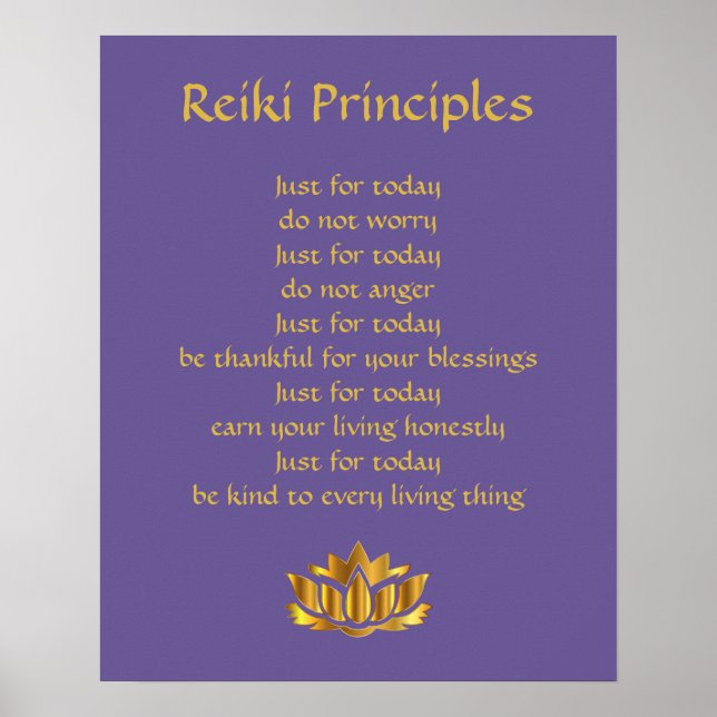 Affiches Reiki Principes Purple/Gold lotus (Devant)