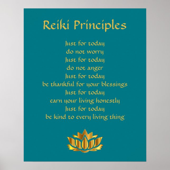 Affiches Reiki Principes Turquoise/Gold Lotus (Devant)