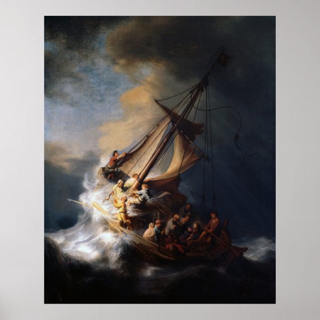 Affiches Rembrandt La tempête sur la mer de Galilée (Devant)